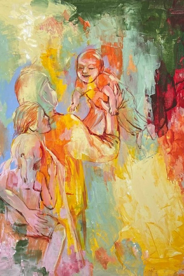 «Счастье», Рушания Бадретдинова, 100x100, х.м.акр., 2021, серия «Мать и дитя»
